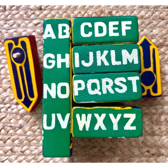 Vintage Handmade Folk Art Wooden Blocks Puzzle Alphabet, Numbers, Clock UNIQUE - Picture 4 of 11